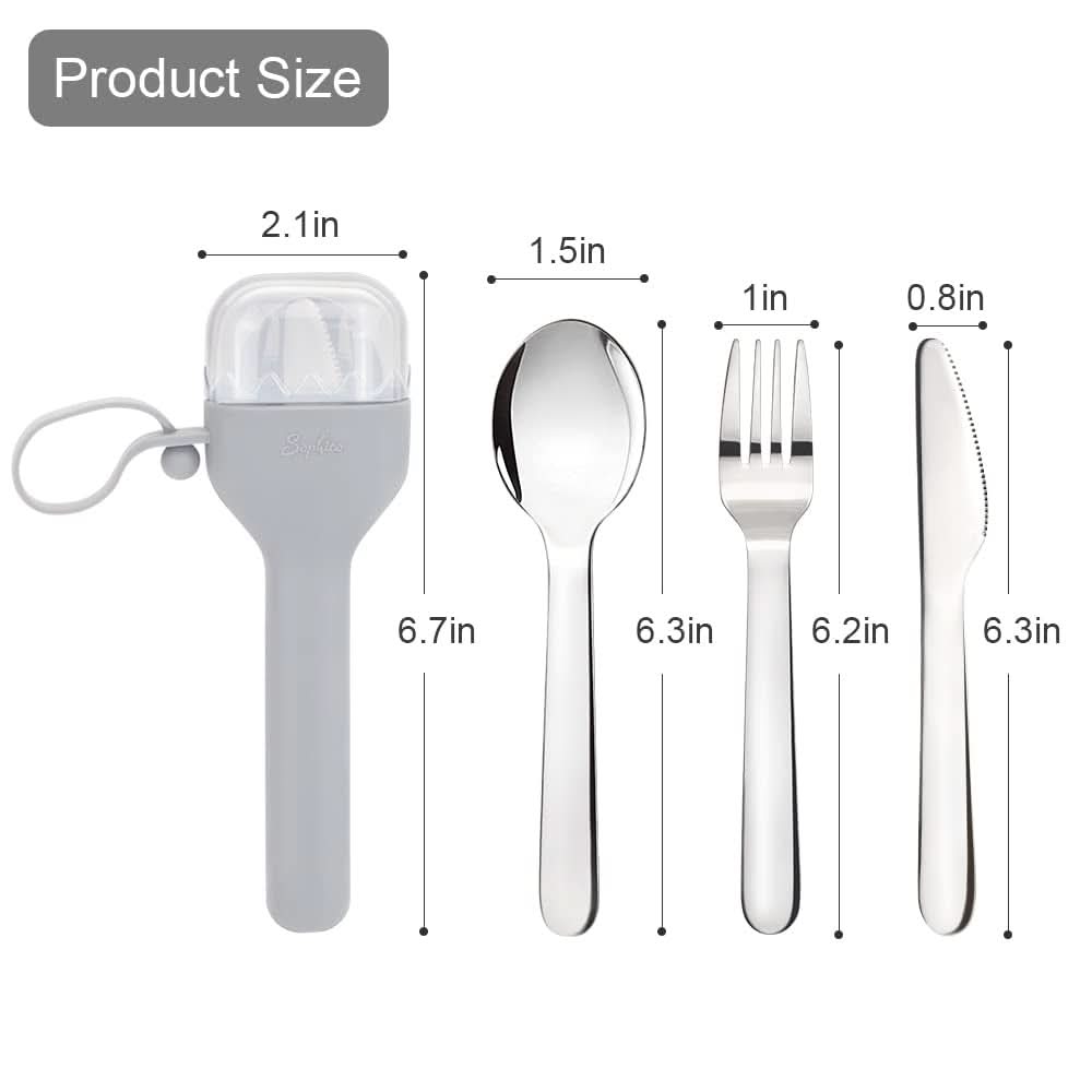 Juego de utensilios tenedor y cuchara de acero inoxidable, cubiertos con estuche de silicona