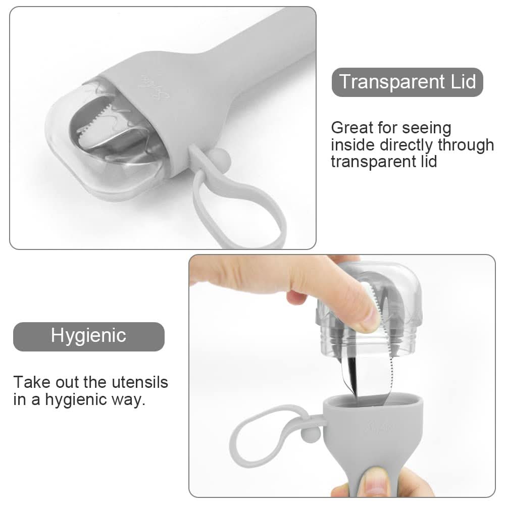 Juego de utensilios tenedor y cuchara de acero inoxidable, cubiertos con estuche de silicona