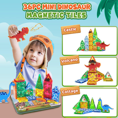 36 piezas de mini azulejos magnéticos de dinosaurio para viajes en avión para niños