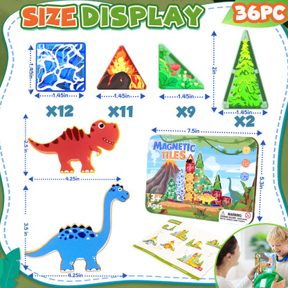 36 piezas de mini azulejos magnéticos de dinosaurio para viajes en avión para niños