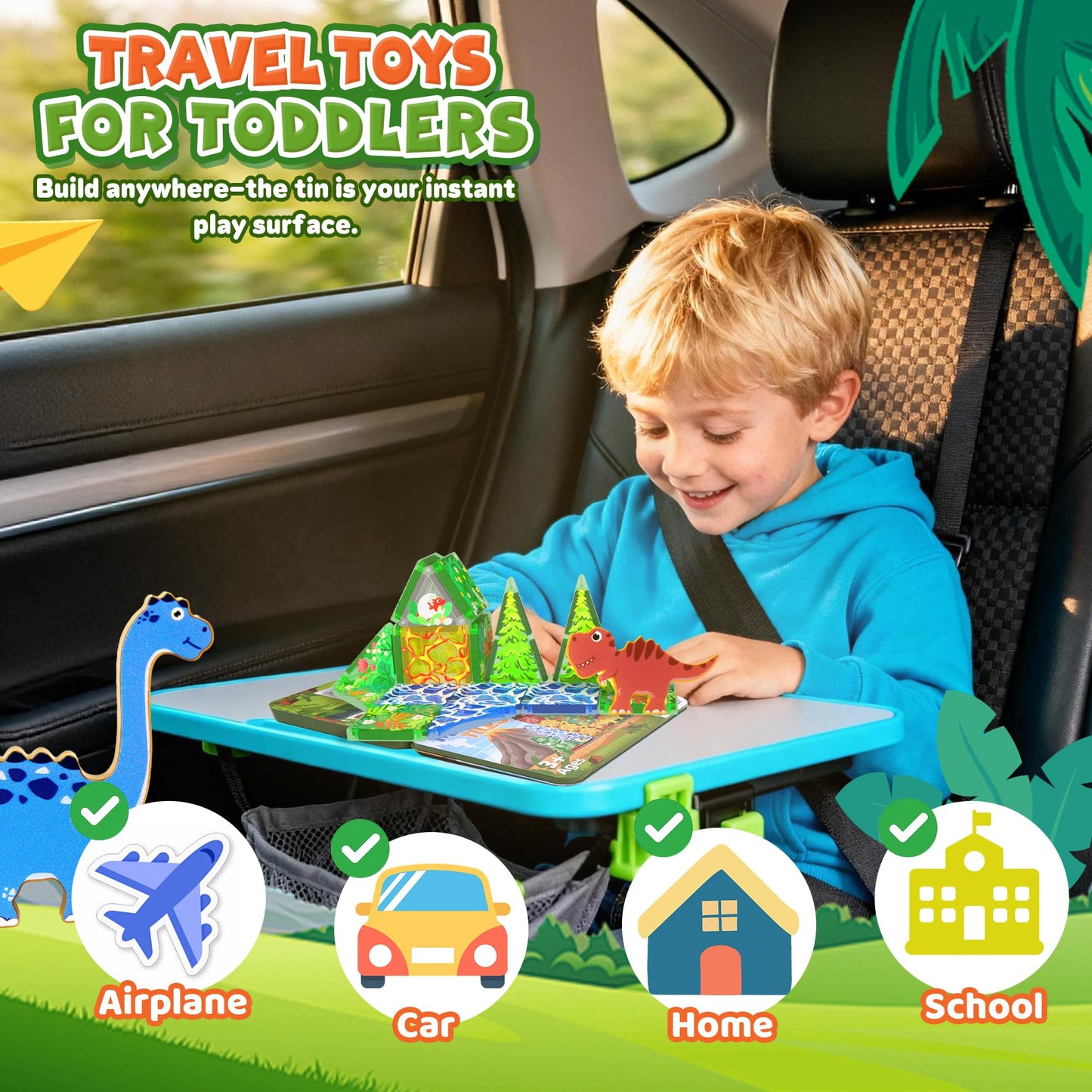 36 piezas de mini azulejos magnéticos de dinosaurio para viajes en avión para niños