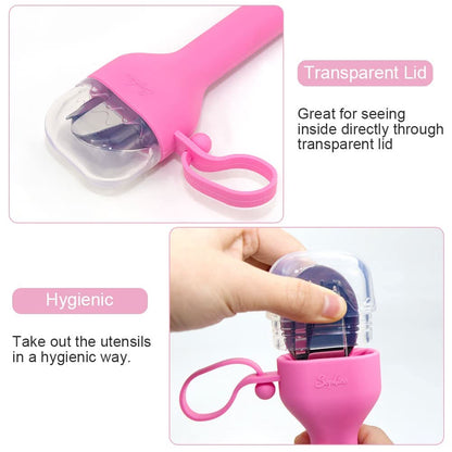 Juego de utensilios tenedor y cuchara de acero inoxidable, cubiertos con estuche de silicona