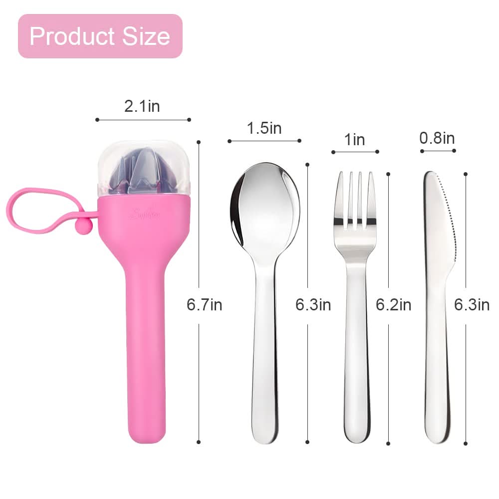 Juego de utensilios tenedor y cuchara de acero inoxidable, cubiertos con estuche de silicona