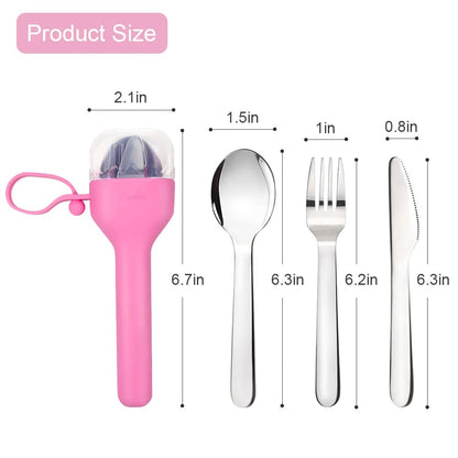 Juego de utensilios tenedor y cuchara de acero inoxidable, cubiertos con estuche de silicona