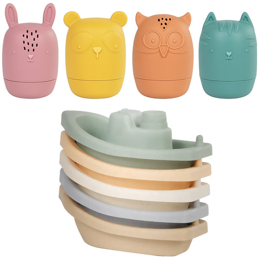 9 piezas flotantes apilables para tina, ducha, piscina, playa, juguetes para niños pequeños de 1 a 3 años