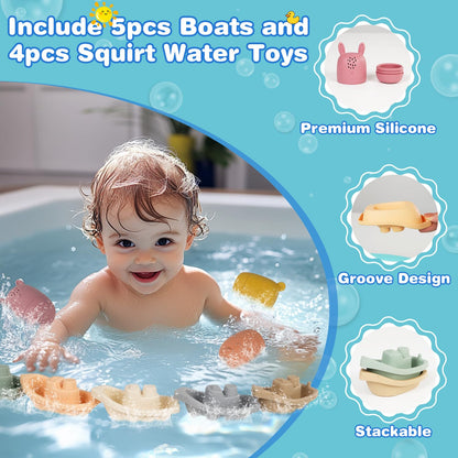 9 piezas flotantes apilables para tina, ducha, piscina, playa, juguetes para niños pequeños de 1 a 3 años