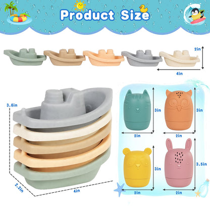 9 piezas flotantes apilables para tina, ducha, piscina, playa, juguetes para niños pequeños de 1 a 3 años