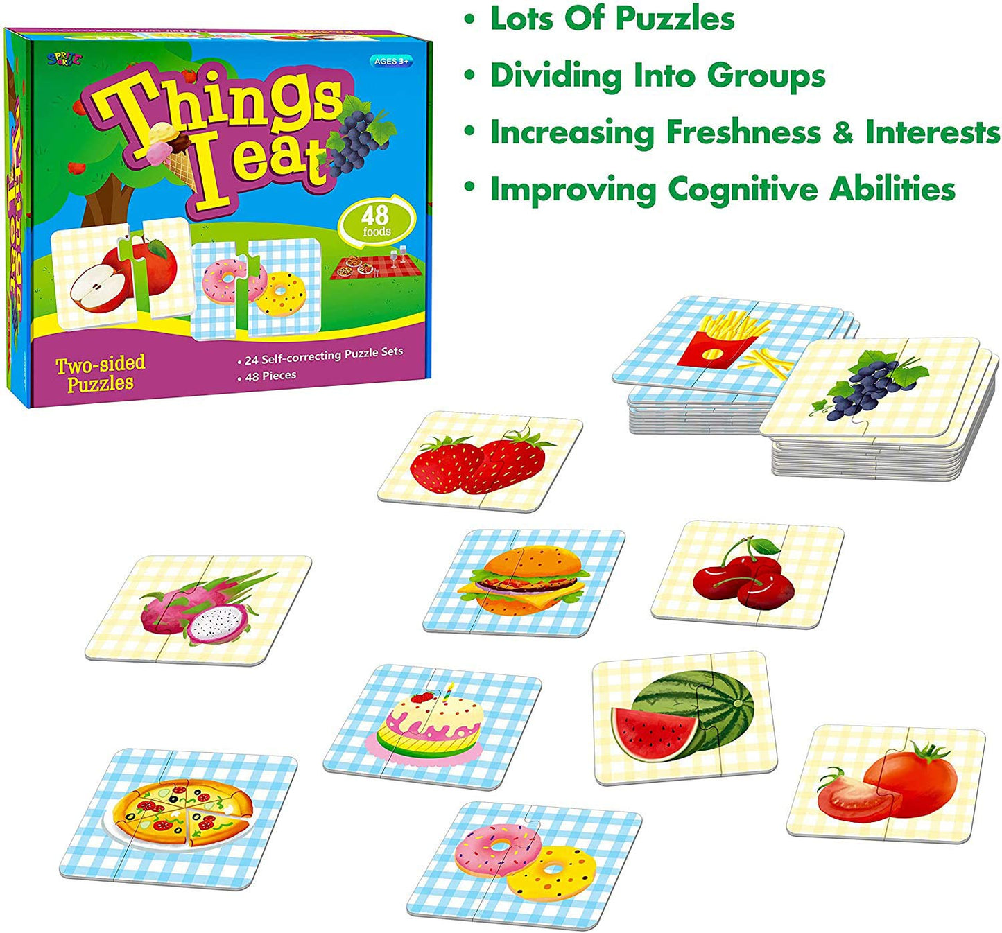 48 rompecabezas a juego de alimentos con mecanismo de corrección de errores preimprimación en 2 piezas