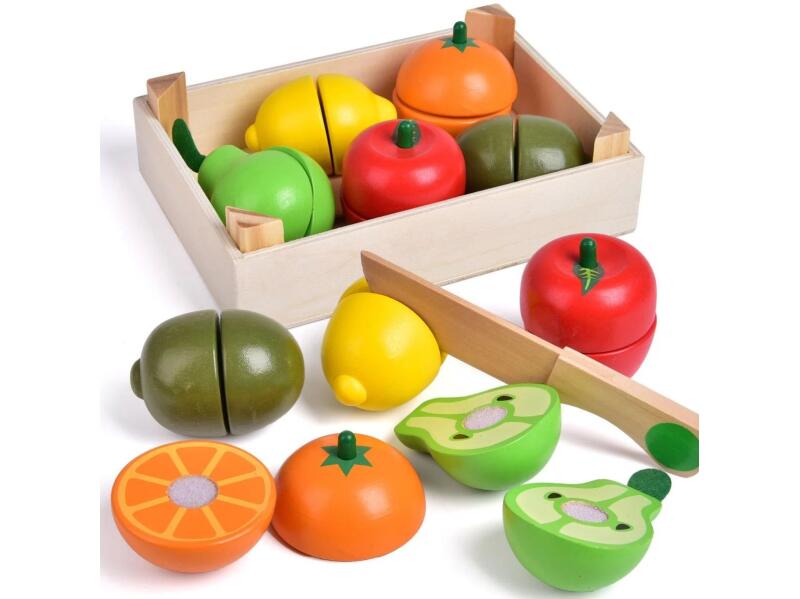 Set de frutas de madera para cortar