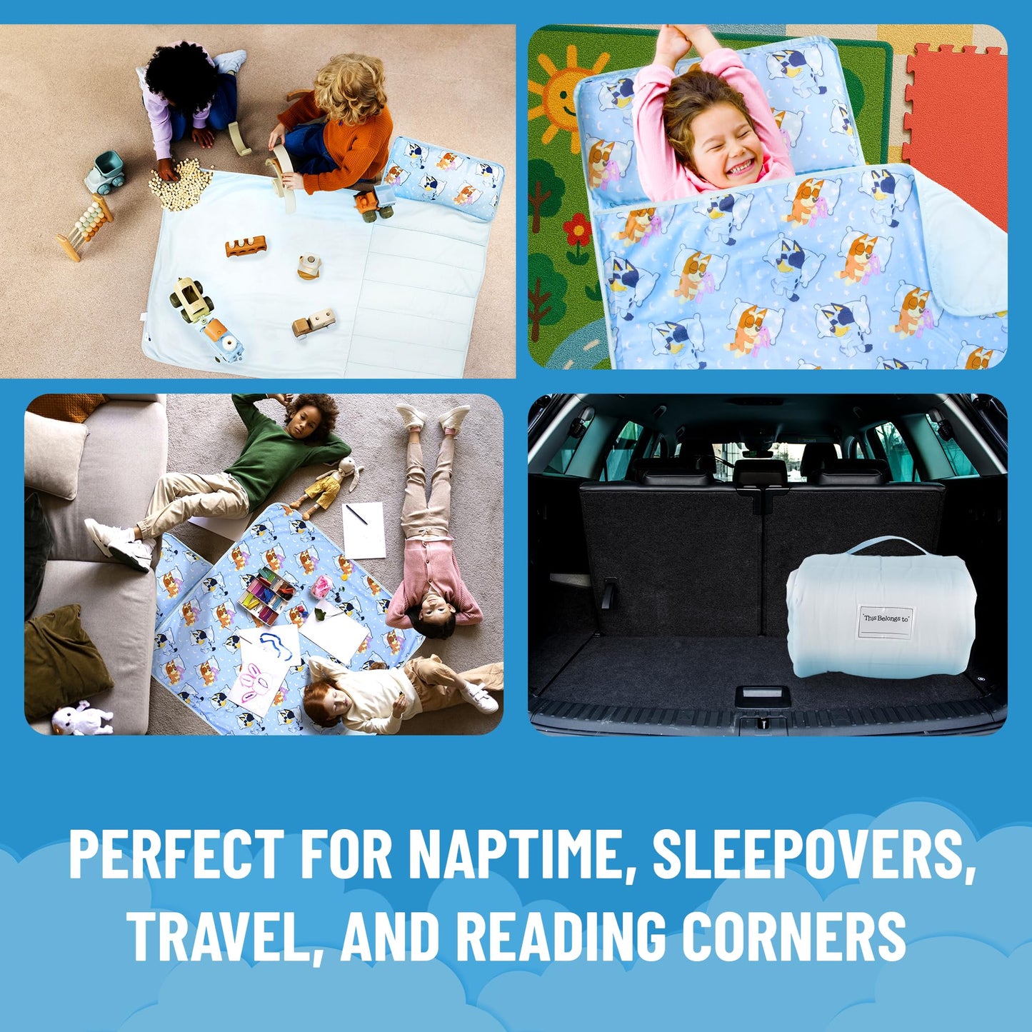 Tapete para siesta de Bluey para niños con almohada y manta integradas