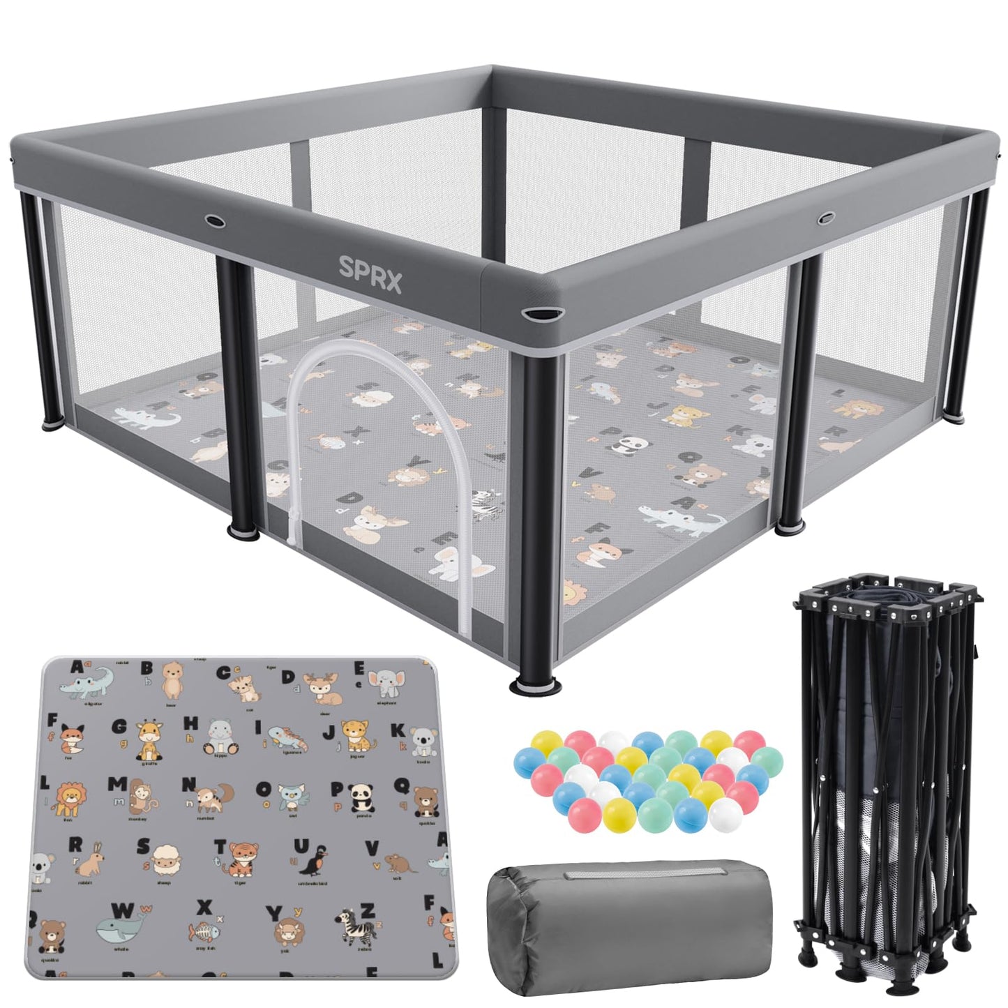 Corralito plegable para bebés con alfombra, 50"×50" corralito plegable para bebés