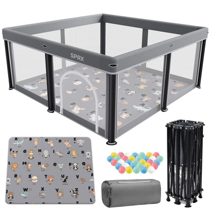 Corralito plegable para bebés con alfombra, 50"×50" corralito plegable para bebés