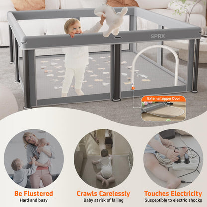 Corralito plegable para bebés con alfombra, 50"×50" corralito plegable para bebés