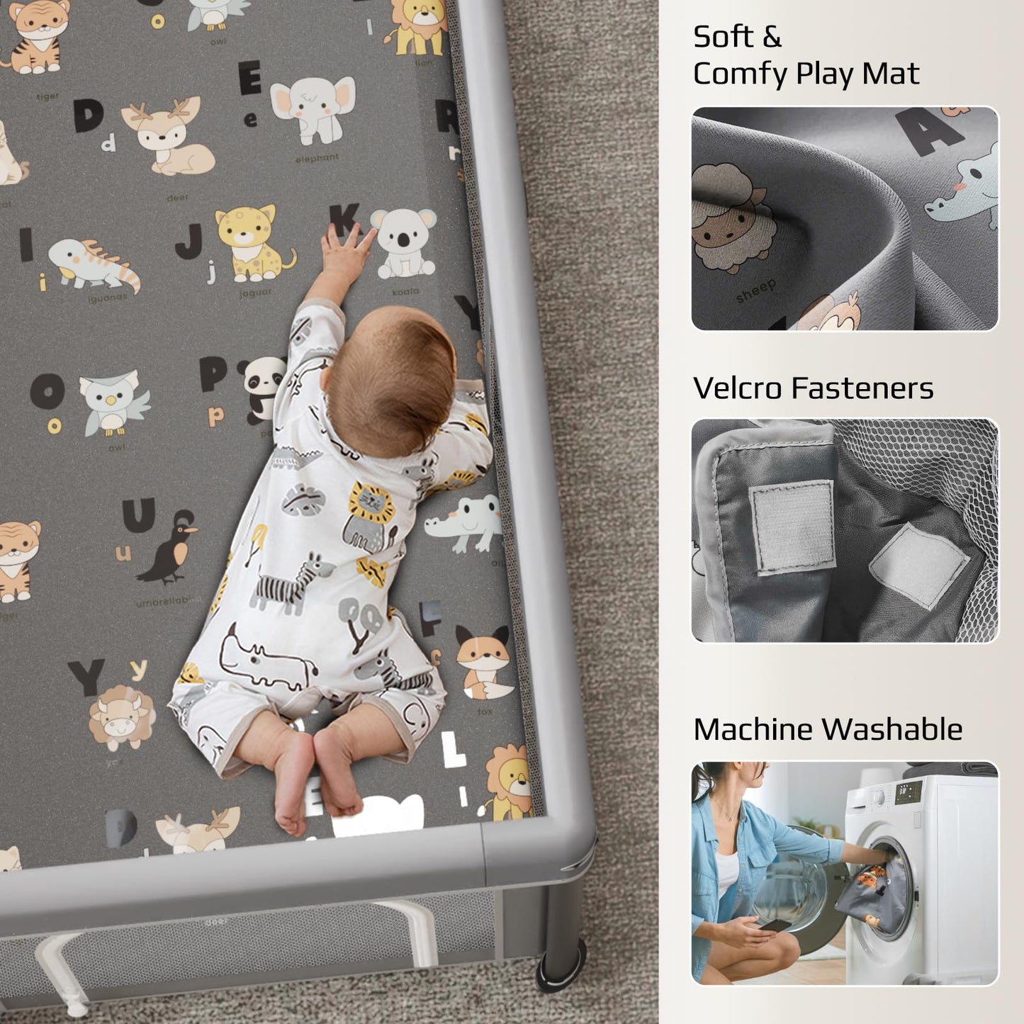 Corralito plegable para bebés con alfombra, 50"×50" corralito plegable para bebés