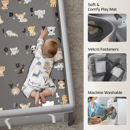 Corralito plegable para bebés con alfombra, 50"×50" corralito plegable para bebés