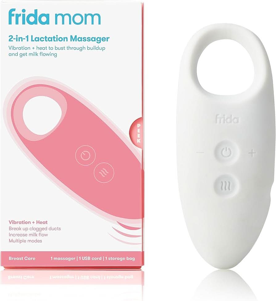 Frida Mom Masajeador de lactancia 2 en 1, múltiples modos de calor + vibración para conductos de leche obstruidos