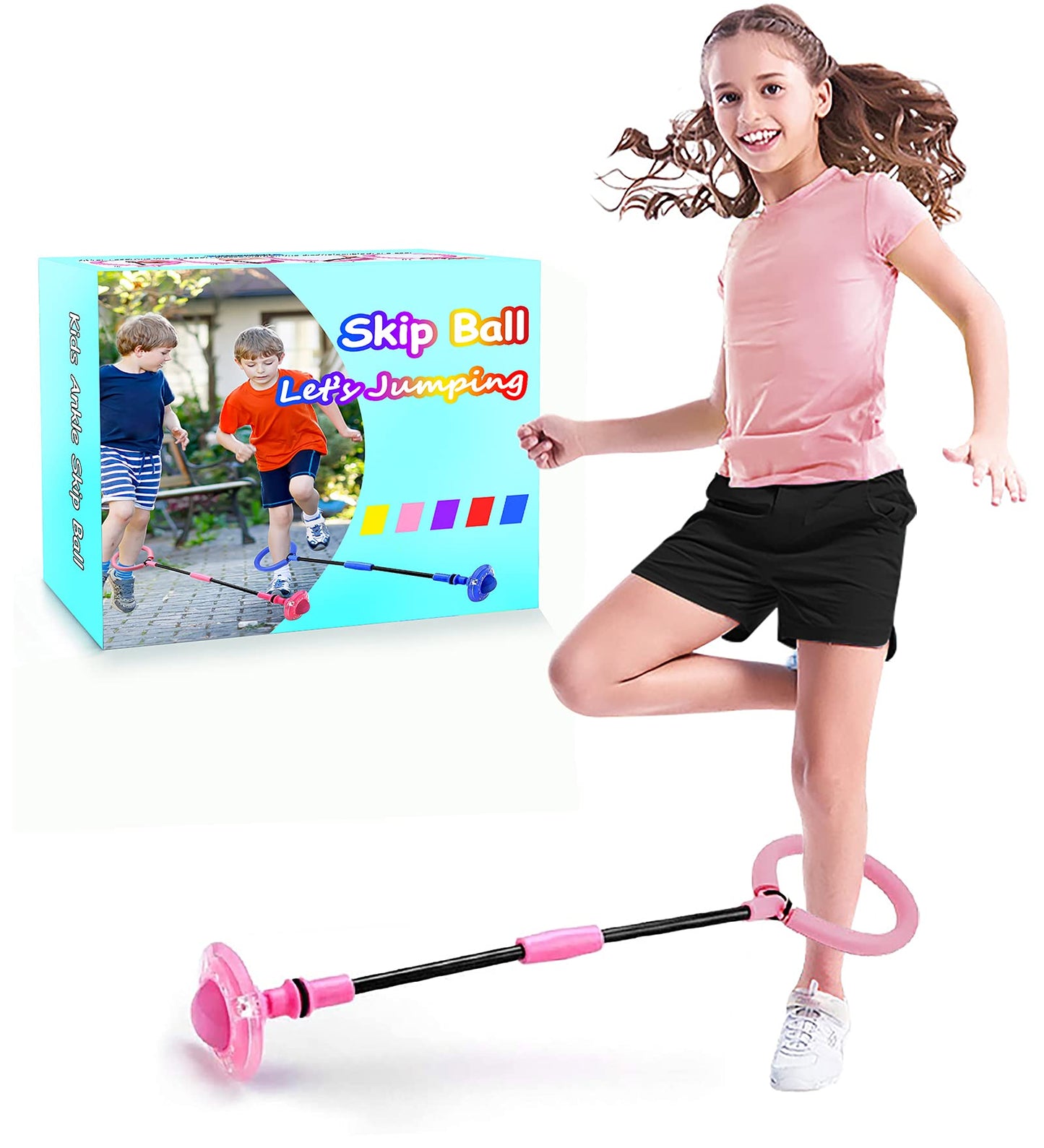Skip Ball, pelota giratoria portátil plegable colorida con rueda luminosa