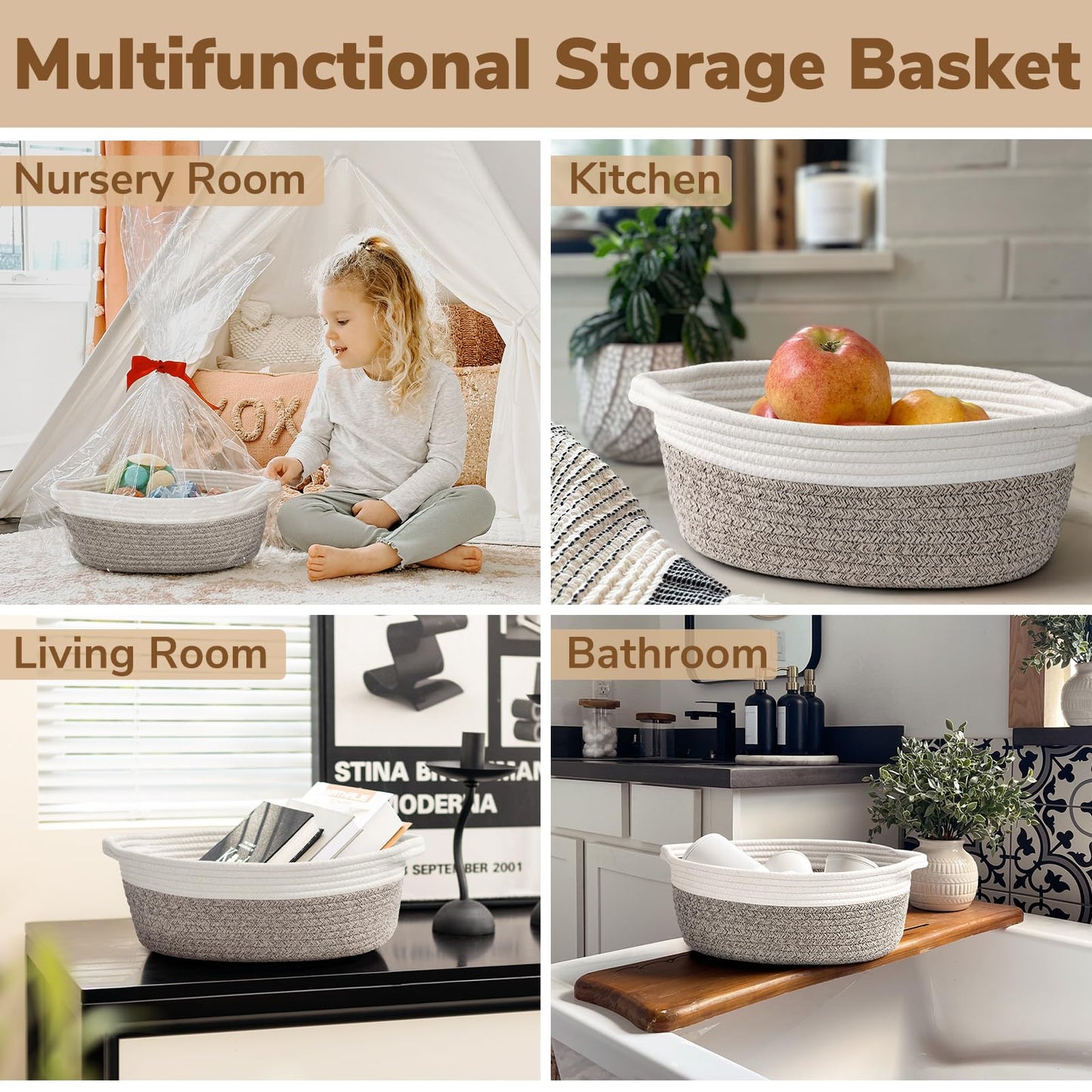 Goodpick Cesta pequeña tejida, cesta para organizar, 12.0 x 8.0 x 5.0 in, color marrón mixto