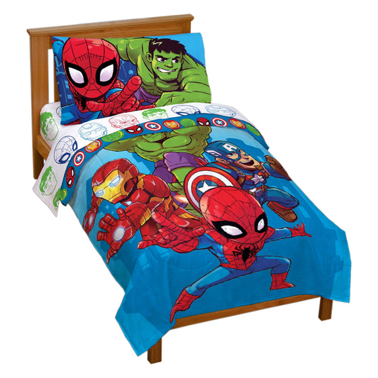 Juego de cama de 4 piezas Superhéroes, tamaño cuna