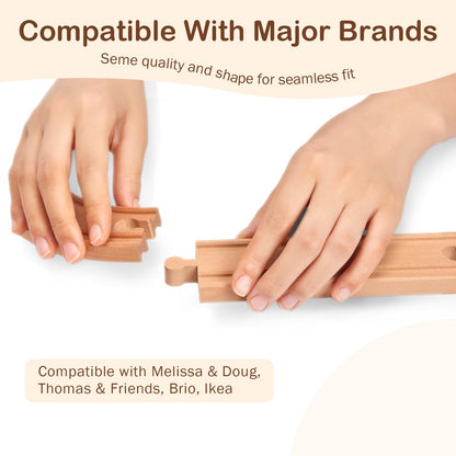 Juego de 53 vías de tren de madera, paquete de expansión de accesorios de tren de madera