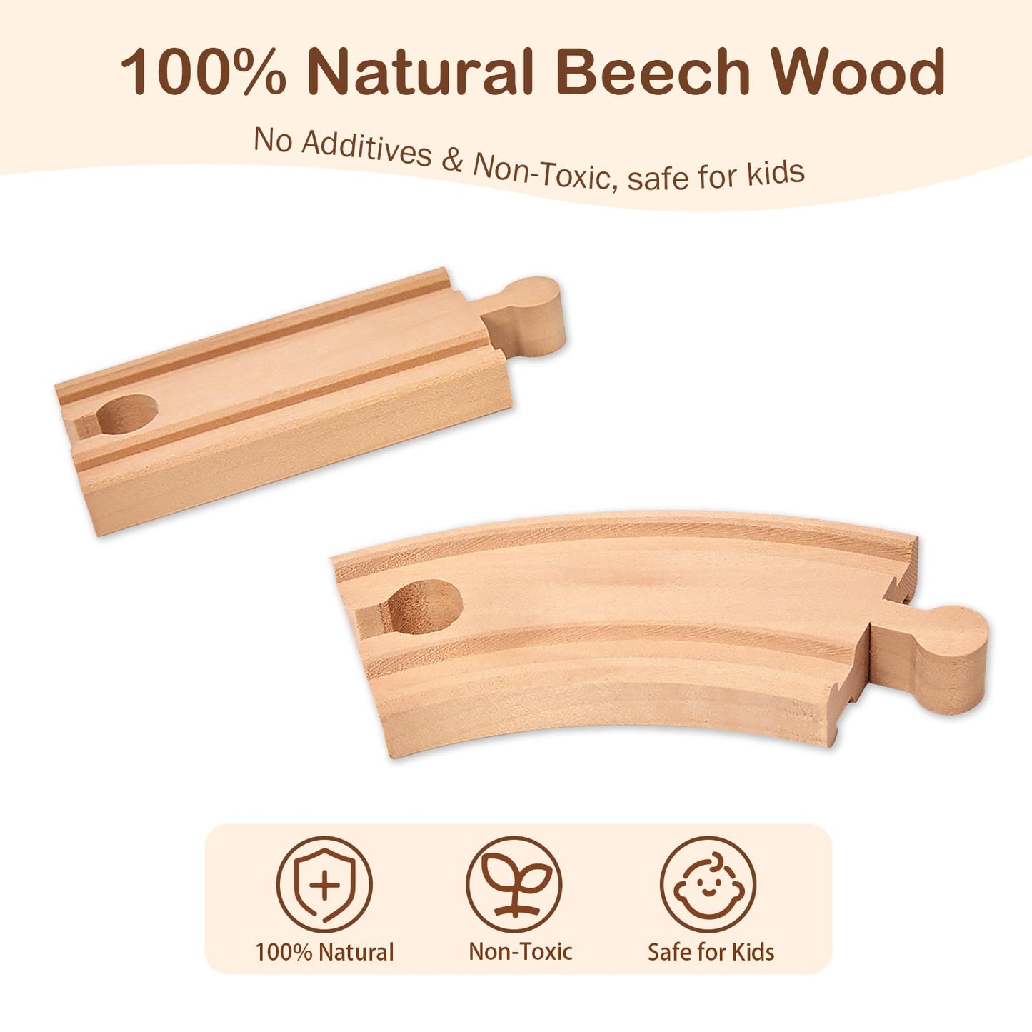 Juego de 53 vías de tren de madera, paquete de expansión de accesorios de tren de madera