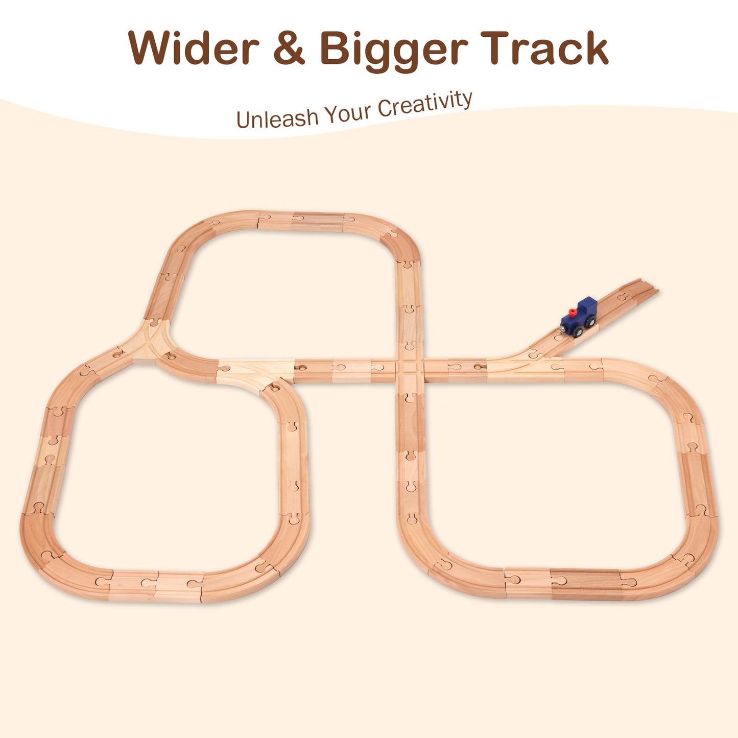 Juego de 53 vías de tren de madera, paquete de expansión de accesorios de tren de madera