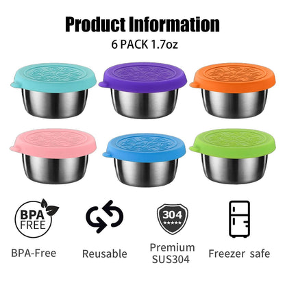 6 recipientes para aderezo de ensalada de 1.7 onzas, taza de acero inoxidable