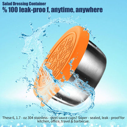 6 recipientes para aderezo de ensalada de 1.7 onzas, taza de acero inoxidable