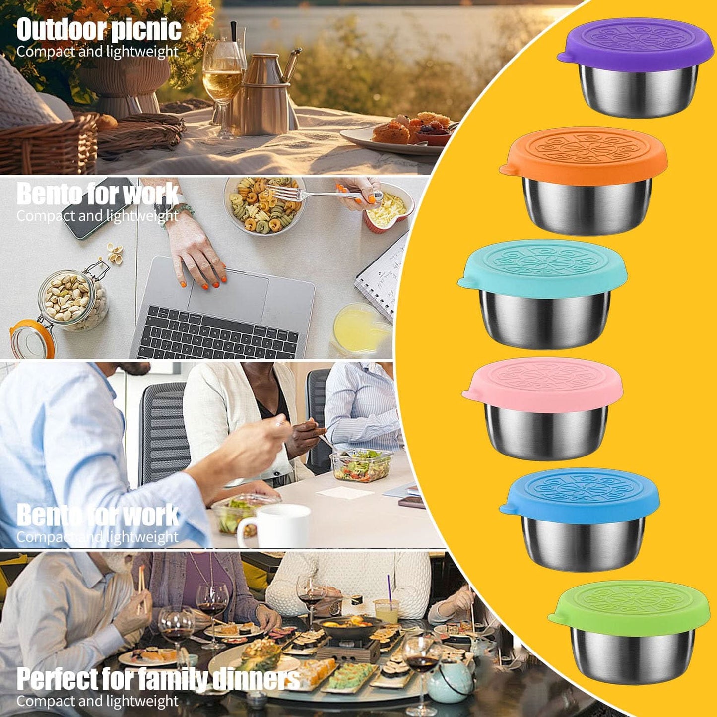 6 recipientes para aderezo de ensalada de 1.7 onzas, taza de acero inoxidable