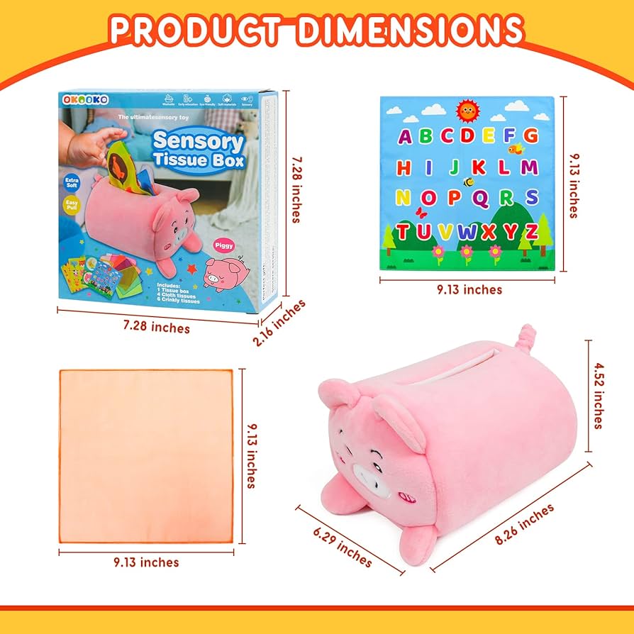 Juguete sensorial, caja de pañuelo de cerdito