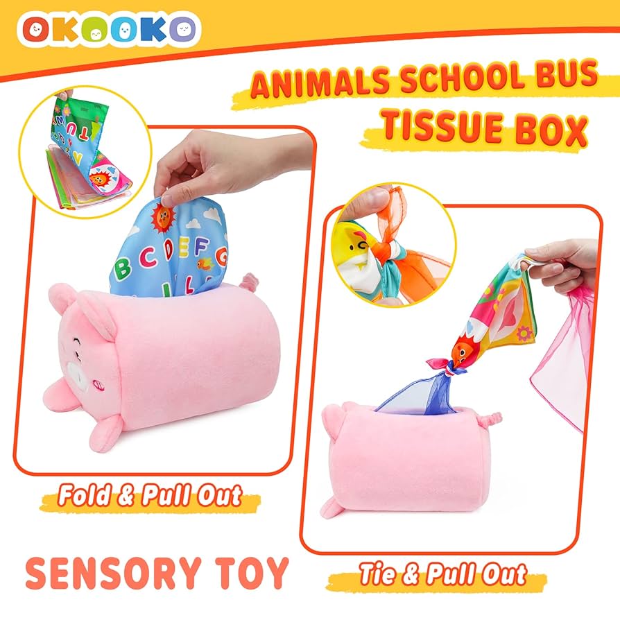 Juguete sensorial, caja de pañuelo de cerdito