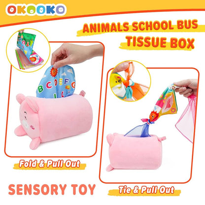 Juguete sensorial, caja de pañuelo de cerdito