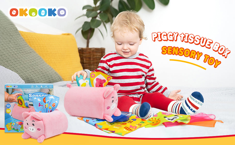 Juguete sensorial, caja de pañuelo de cerdito
