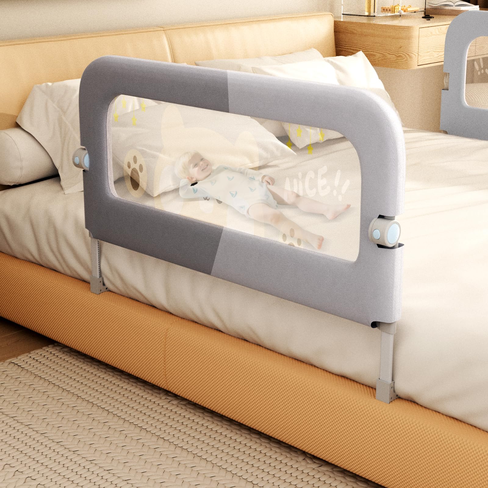 Barandilla de cama Abdtech para niños pequeños - Elevación plegable de 47 pulgadas