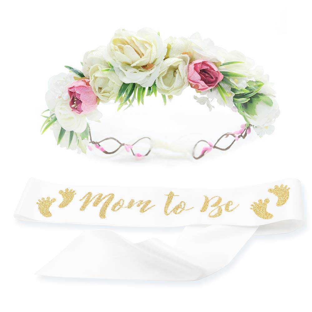Kit de corona de flores y fajín para mamá, para baby shower