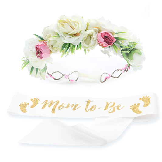 Kit de corona de flores y fajín para mamá, para baby shower