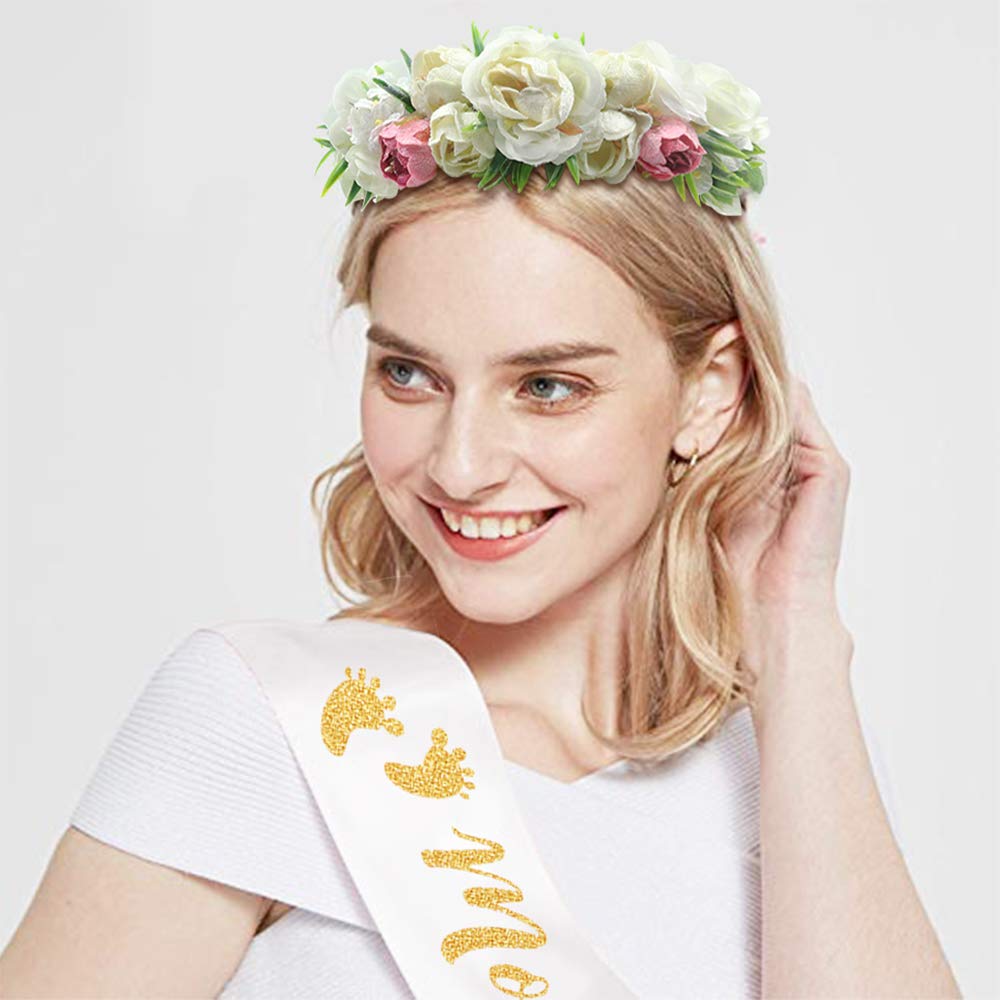 Kit de corona de flores y fajín para mamá, para baby shower