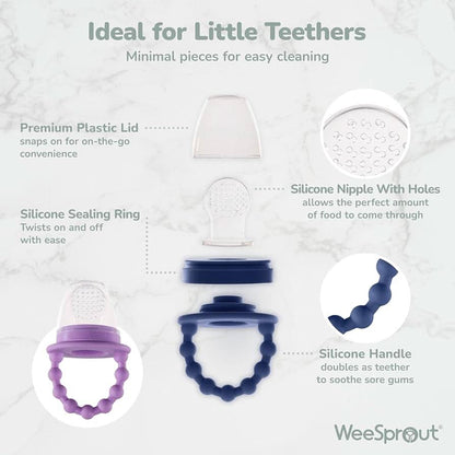 Set de alimentador para bebé WeeSprout - 2 alimentadores de silicona y bandeja reutilizable para congelador con tapa