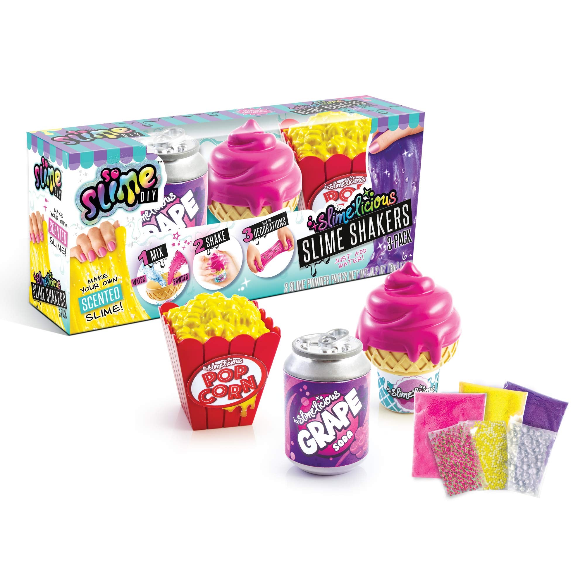 Canal Toys So Slime DIY Slime'licious - Paquete de 3 limos perfumados – Helado, refresco de uva y palomitas de maíz