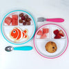 Elk and Friends Platos blancos de porcelana para niños de 6.7 pulgadas con fundas de silicona