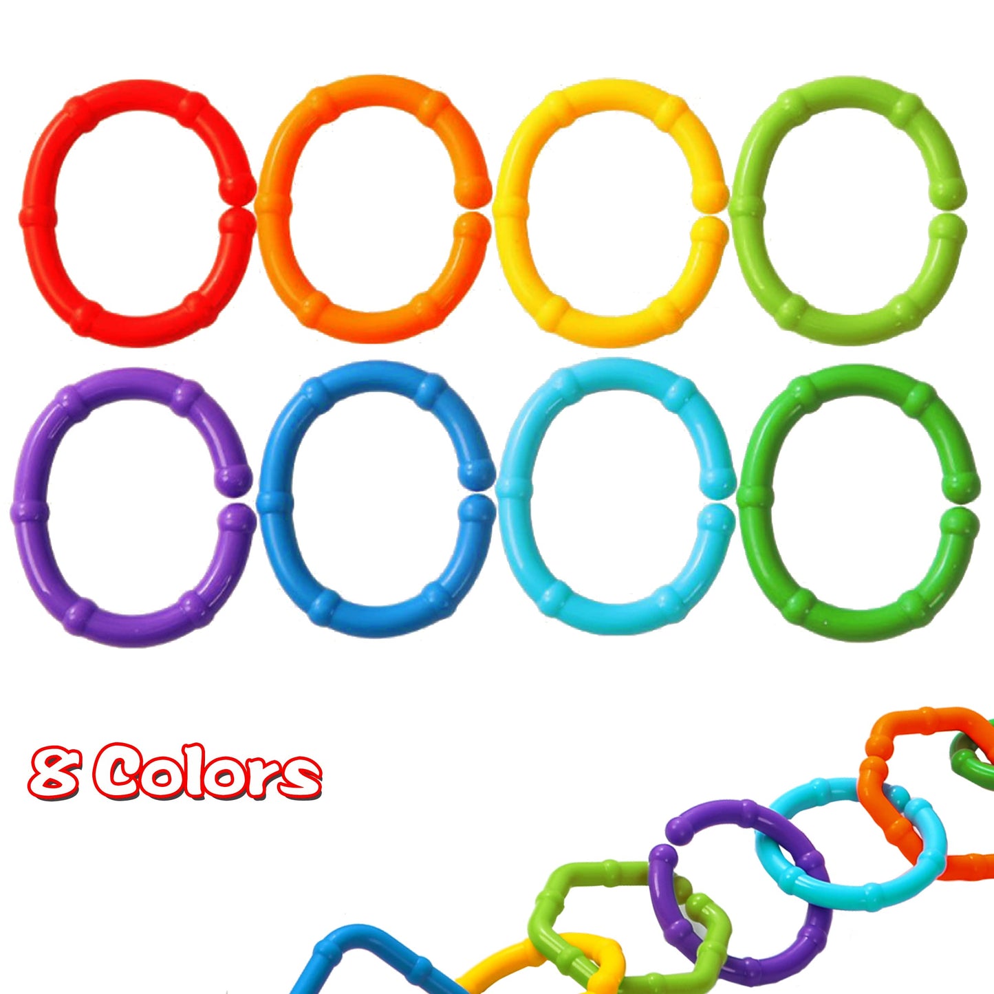 RAINBOW TOYFROG Baby Links Rings - 35 cadenas geométricas de enlace