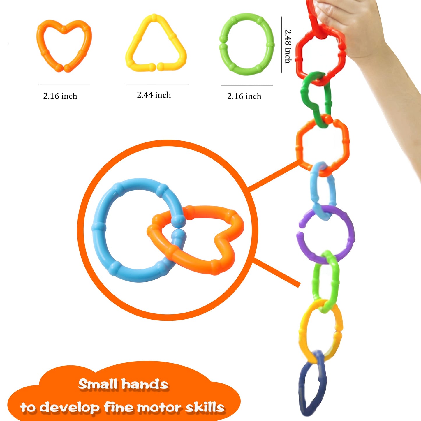 RAINBOW TOYFROG Baby Links Rings - 35 cadenas geométricas de enlace