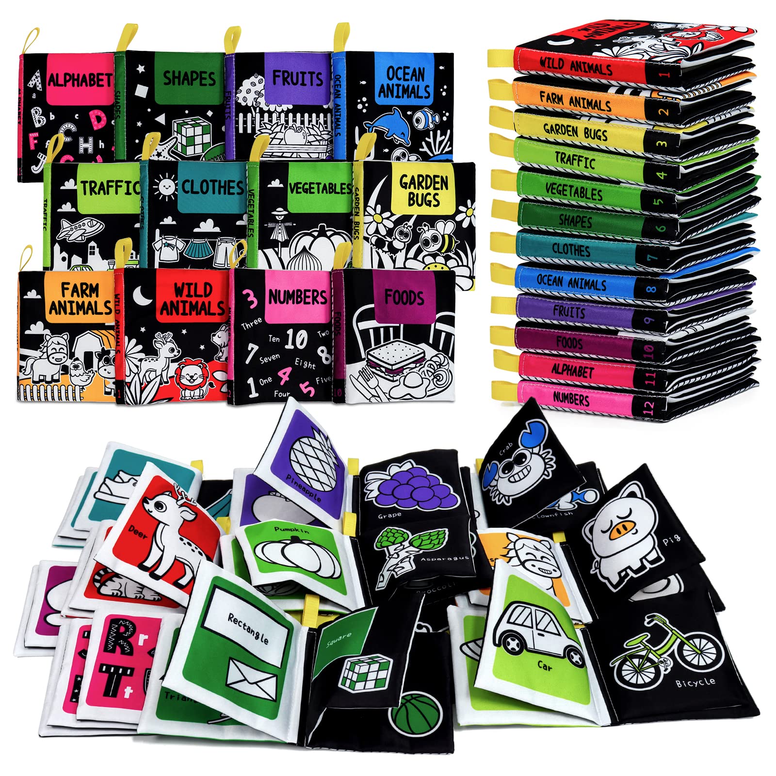 OKOOKO Libros suaves para bebés Blanco y negro Alto contraste 12PCS