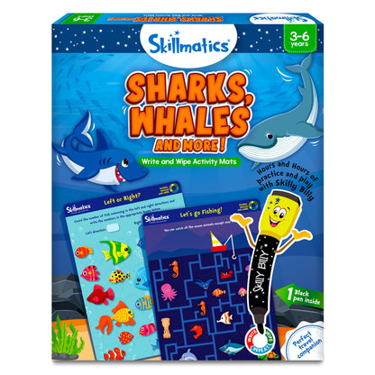 Skillmatics Juego educativo: tiburones, ballenas y más, alfombrillas de actividades reutilizables