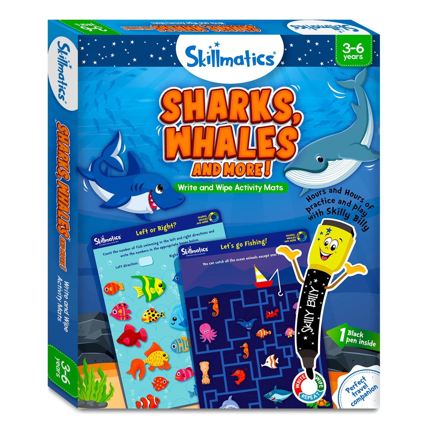 Skillmatics Juego educativo: tiburones, ballenas y más, alfombrillas de actividades reutilizables