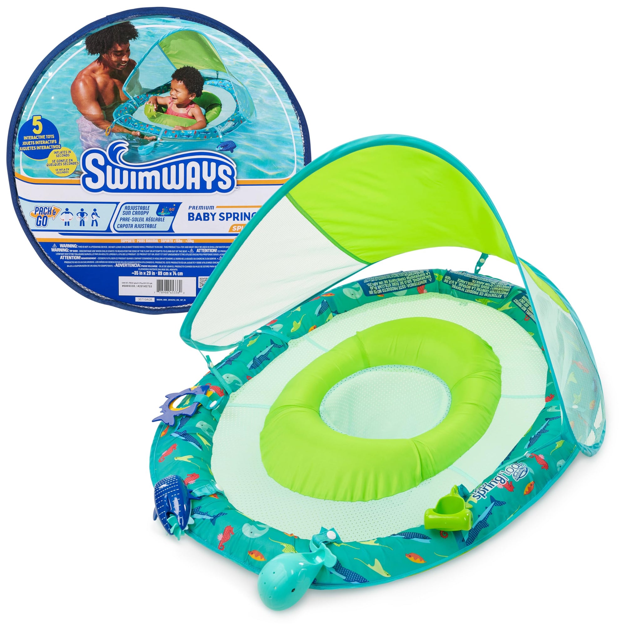 SwimWays Flotador inflable de primavera infantil con toldo para el sol