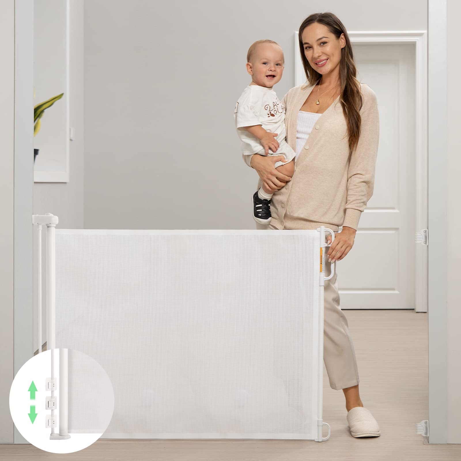 Momcozy Puerta retráctil para bebés, 33 pulgadas de alto, se extiende hasta 71 pulgadas de ancho