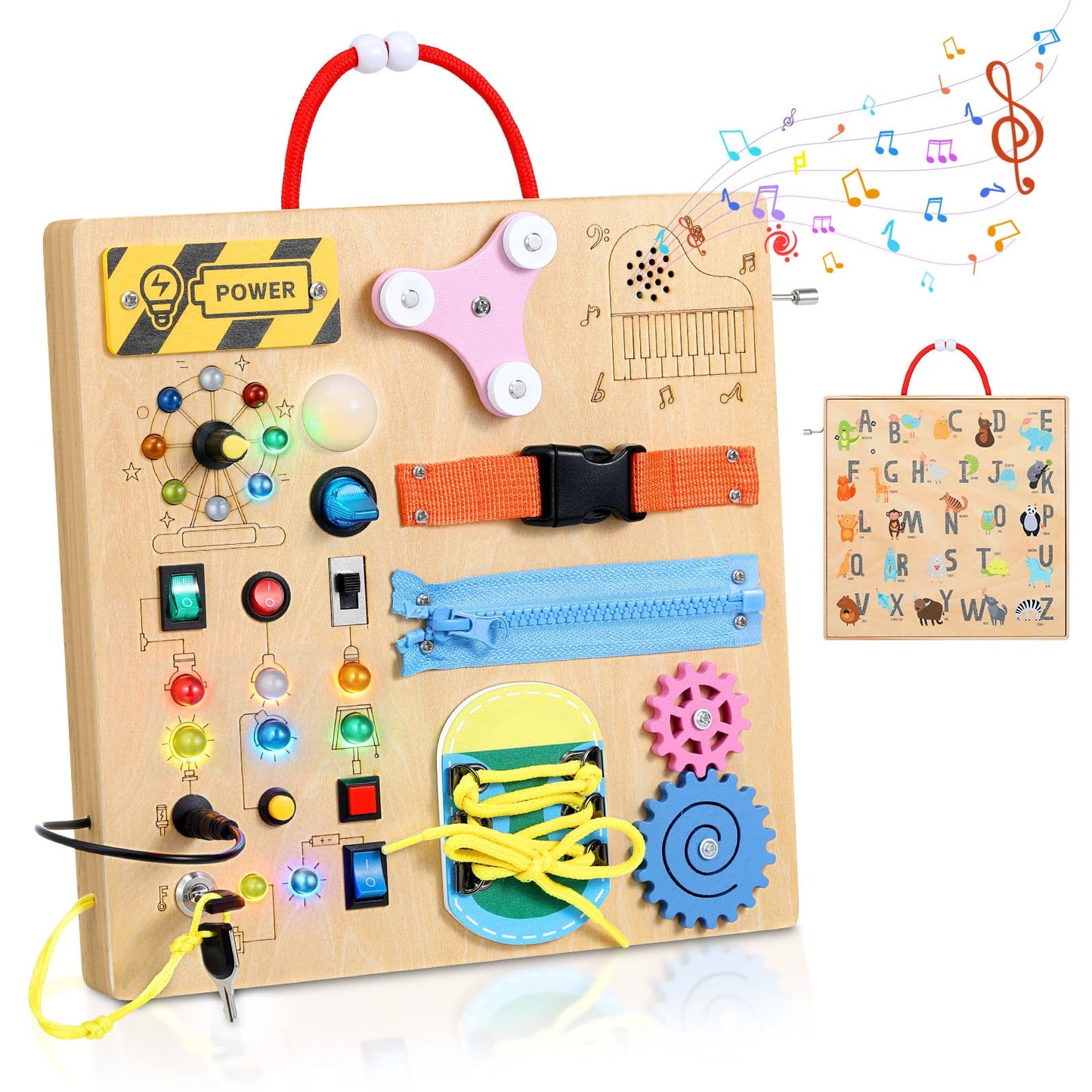 Tablero sensorial Montessori MoKo Busy Board con interruptor de luz LED