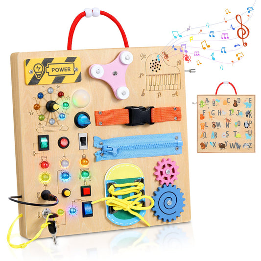 Tablero sensorial Montessori MoKo Busy Board con interruptor de luz LED