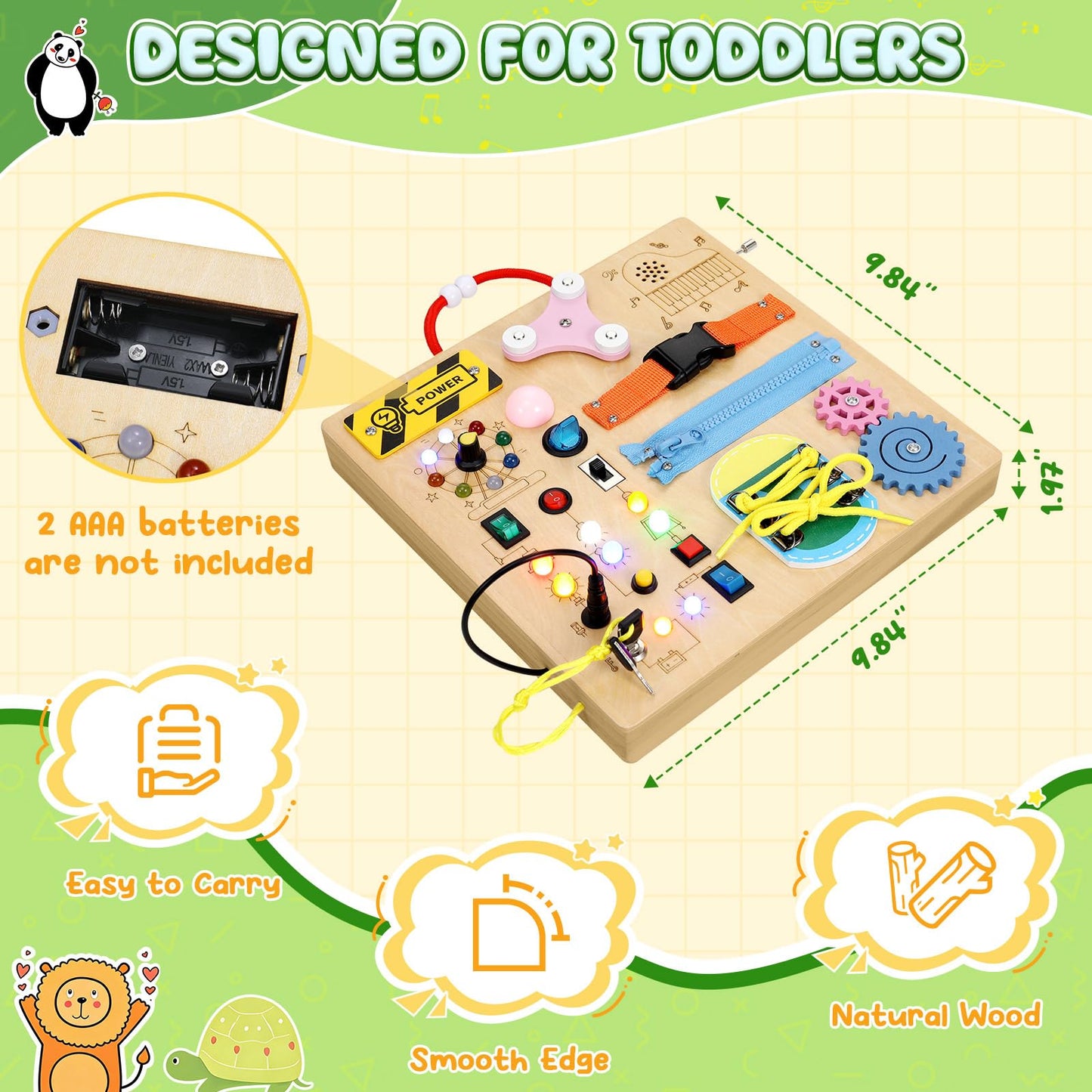 Tablero sensorial Montessori MoKo Busy Board con interruptor de luz LED